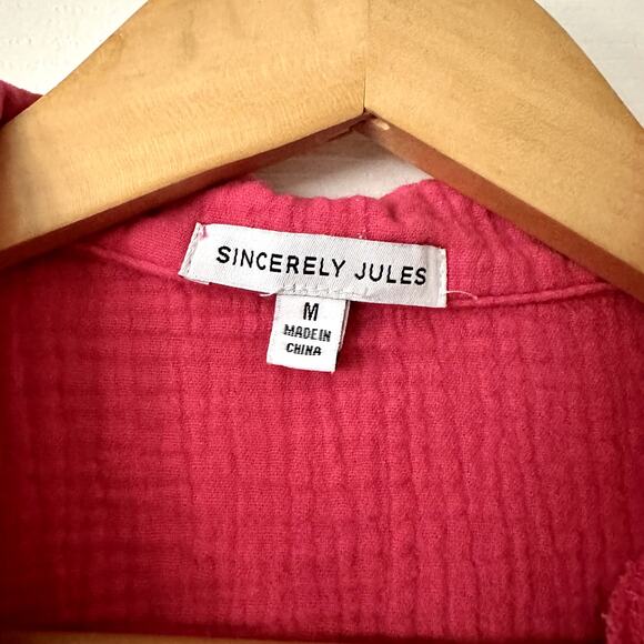Sincerely Jules Top Womens M Pink Cotton Button Down - Picture 3 of 4